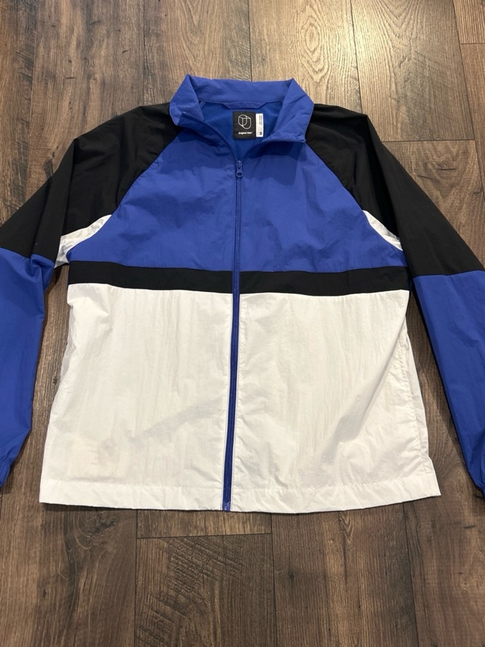 Original Use Men’s Medium Blue, Black & White Colorblock Windbreaker Jacket